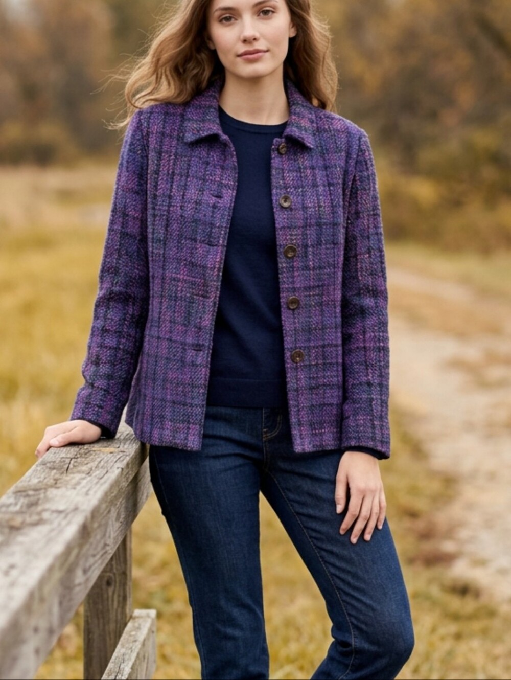 French Laundry Tweed Purple Black Lightweight Blazer/jacket Sz.L